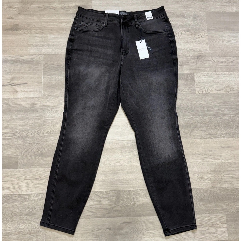 NWT Judy Black Dark Rinse Mid Rise Skinny Fit Jeans Womens 14W